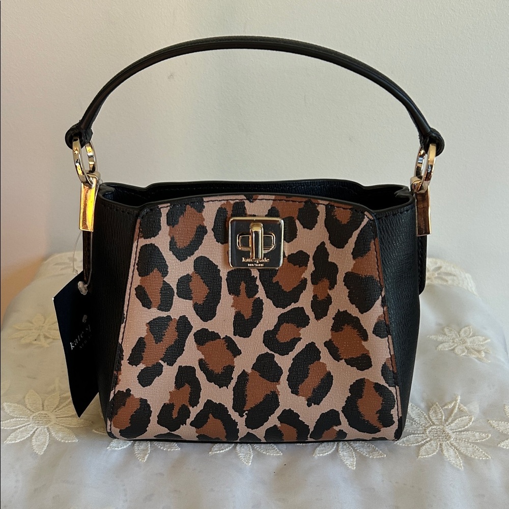 Kate Spade Leopard Print mini Shoulder Bag with Black Trim